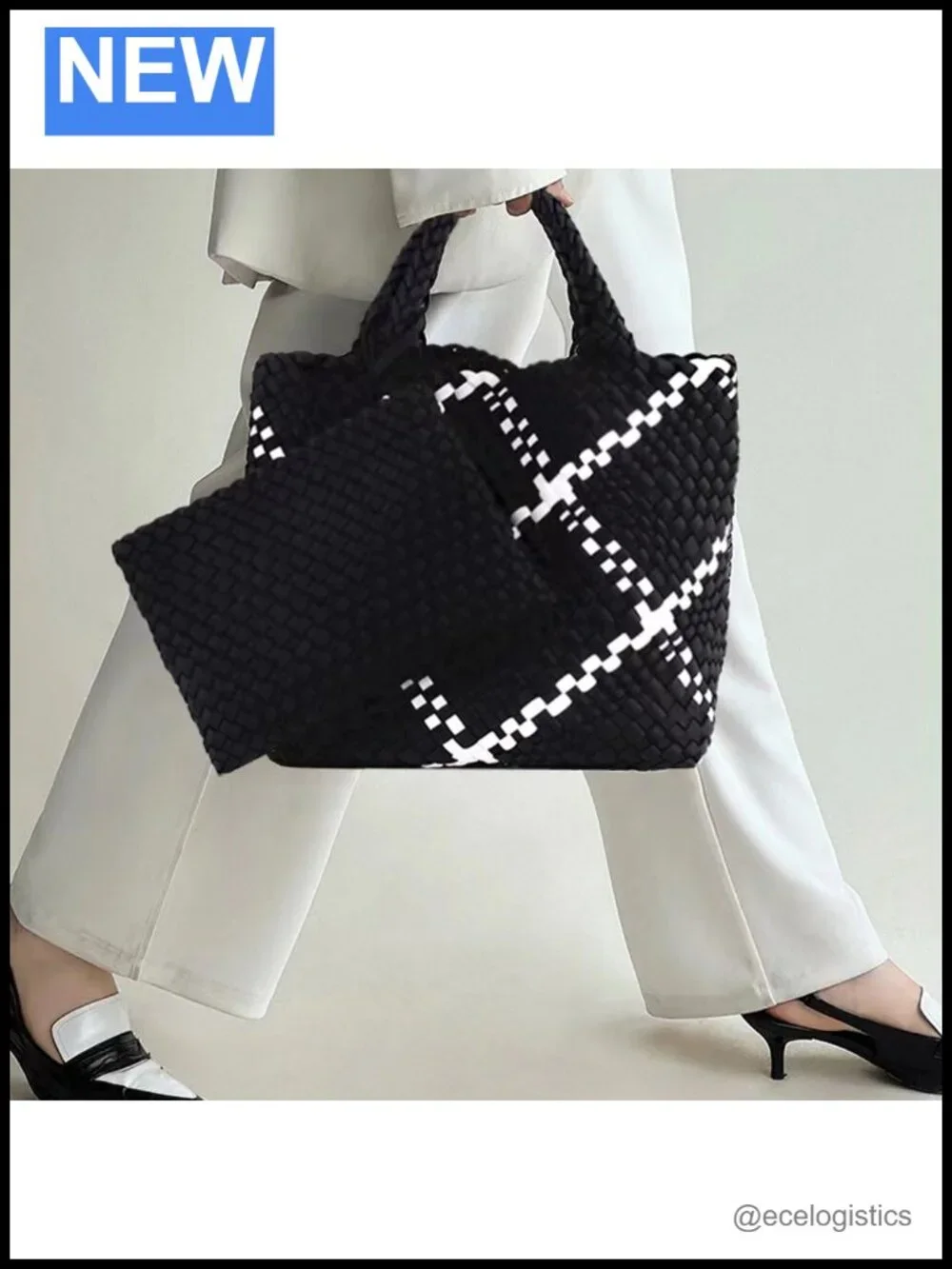Woven Hobo Bag Neoprene Tote Handmade Shoulder Purse Large Capacity